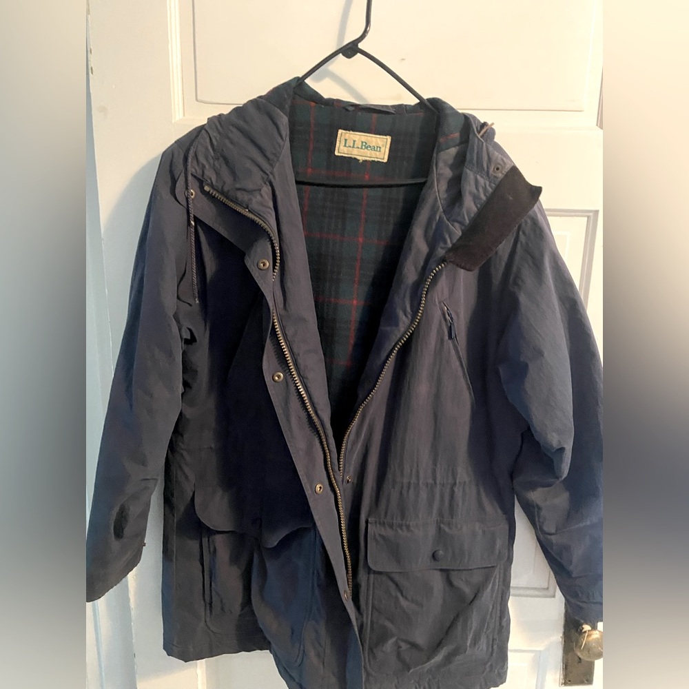LL Bean Baxter State Parka Men XXL Long Blue Wool Flannel Lined Barn Coat